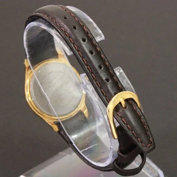 Lorus Ladies Mini Mouse Watch Gold Tone Case New Brown Leather Strap And Battery